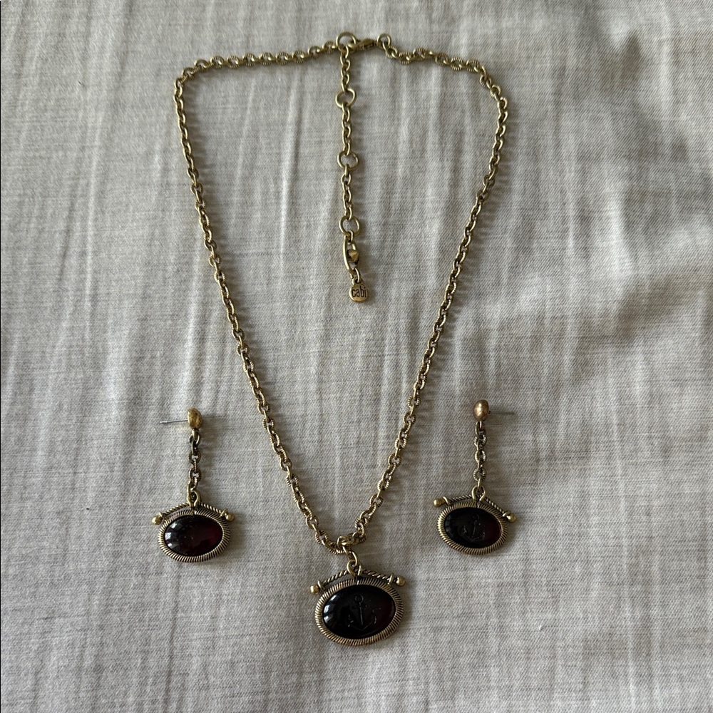 CAbi Gold Necklace and earrings set with stone accents